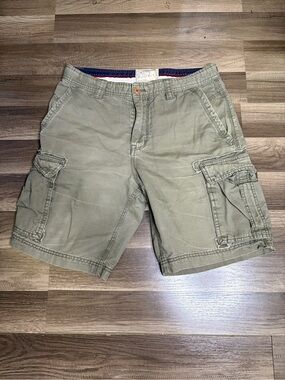 Transcript Men's Green Cotton Cargo Shorts Cargo Pockets Flat Front Zip 35W